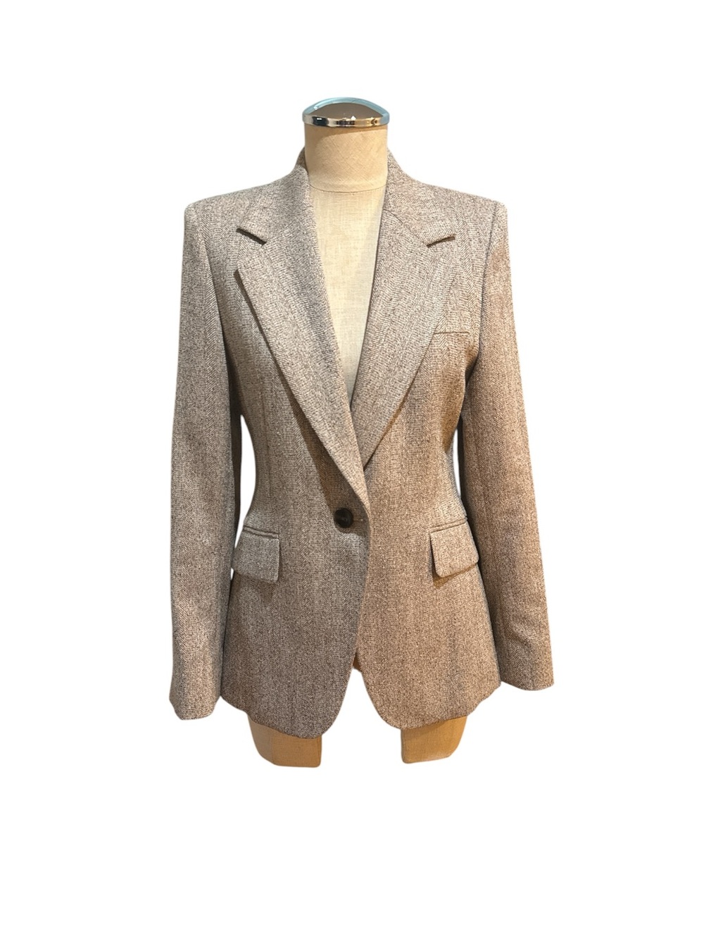 Reiss Isla Taupe Textured Single-Button Blazer